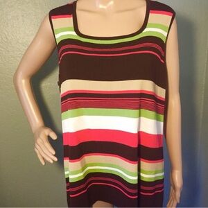 Sleeveless Striped Scoop Neck Women's Top - Brown with Green, Pink & White
